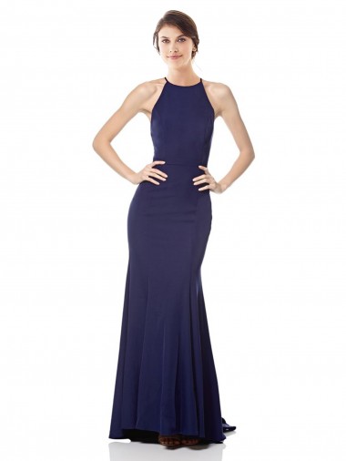 Magasins de Bleu marine Sirène Licou Col Haut Crêpe Stretch Longue Formelles Robes demoiselle d'honneur / Robes de soirée / Robes de bal