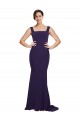 Magasins de Bleu marine foncé Fourreau Col Carré Balayage train Crêpe Stretch Longue Robes demoiselle d'honneur / Robes de bal