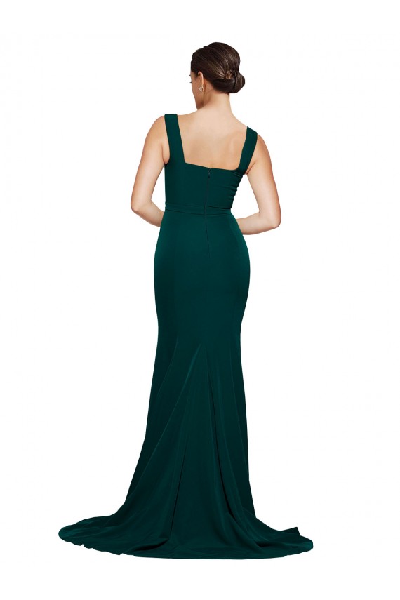 Magasins de Fourreau Col Carré Balayage train Crêpe Stretch Longue Robes demoiselle d'honneur / Robes de bal