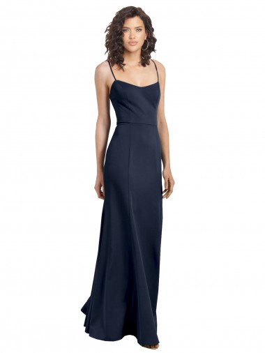 Magasins de Bleu marine foncé Fourreau Col Haut Bretelles spaghetti Crêpe Stretch Longue Formelles Robes demoiselle d'honneur / Robes de soirée / Robes de bal