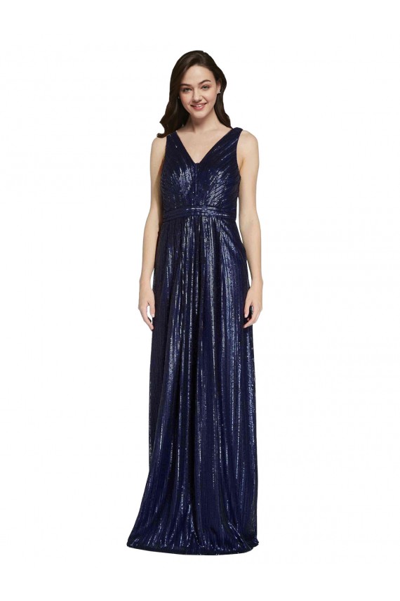 Magasins de Bleu marine foncé Fourreau Col V Paillette Longue Formelles Robes demoiselle d'honneur / Robes de soirée / Robes de bal