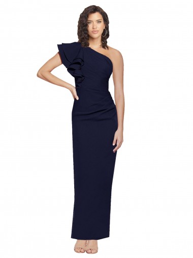 Magasins de Bleu marine foncé Fourreau Crêpe Stretch Longue Formelles Robes demoiselle d'honneur / Robes de soirée / Robes de bal