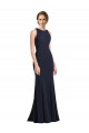Magasins de Bleu marine foncé Fourreau Scoop Col Haut Crêpe Stretch Longue Robes demoiselle d'honneur / Robes de bal