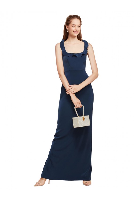 Magasins de Bleu marine foncé Fourreau Scoop Crêpe Stretch Longue Formelles Robes demoiselle d'honneur / Robes de soirée / Robes de bal