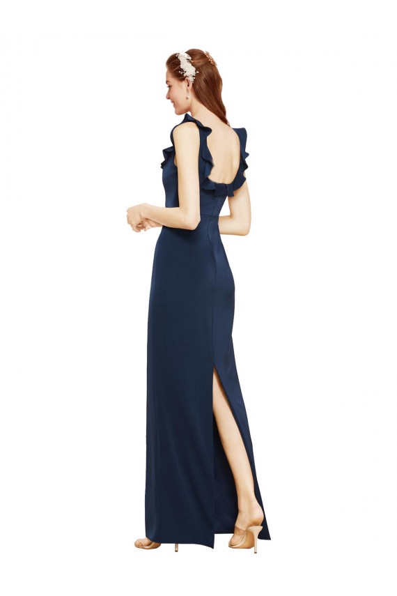 Magasins de Bleu marine foncé Fourreau Scoop Crêpe Stretch Longue Formelles Robes demoiselle d'honneur / Robes de soirée / Robes de bal