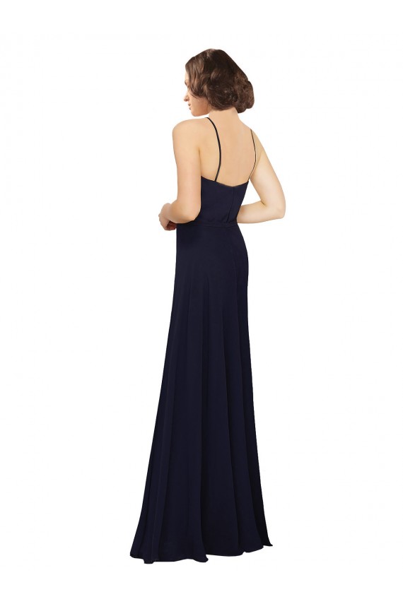 Magasins de Bleu marine foncé Fourreau Scoop Mousseline Longue Robes demoiselle d'honneur