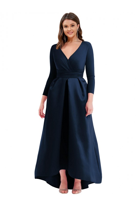 Magasins de Bleu marine foncé Princesse Col V Spandex Longue Asymétrique Formelles Robes demoiselle d'honneur / Robes de soirée / Robes de bal