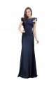 Magasins de Bleu marine foncé Sirène Bateau Crêpe Stretch Longue Robes demoiselle d'honneur / Robes de bal