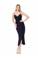 Magasins de Bleu marine foncé Sirène Bretelles spaghetti Crêpe Stretch Courte Asymétrique Robes demoiselle d'honneur / Robes de soirée / Robes de cocktail
