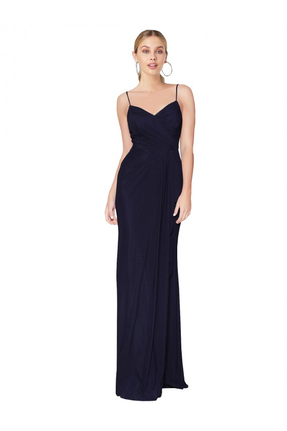 Magasins de Bleu marine foncé Sirène Bretelles spaghetti Mousseline Longue Formelles Robes demoiselle d'honneur / Robes de soirée / Robes de bal