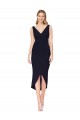 Magasins de Bleu marine foncé Sirène Col V Crêpe Stretch Courte Asymétrique Robes demoiselle d'honneur / Robes de soirée / Robes de cocktail