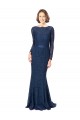 Magasins de Bleu marine foncé Sirène Col bijou Balayage train Dentelle Longue Robes demoiselle d'honneur