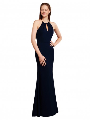Magasins de Bleu marine foncé Sirène Licou Mousseline Longue Robes demoiselle d'honneur