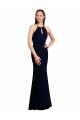 Magasins de Bleu marine foncé Sirène Licou Mousseline Longue Robes demoiselle d'honneur