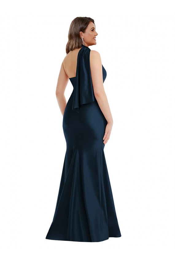 Magasins de Bleu marine foncé Sirène Licou Satiné Soyeux Longue Formelles Robes demoiselle d'honneur / Robes de soirée / Robes de bal