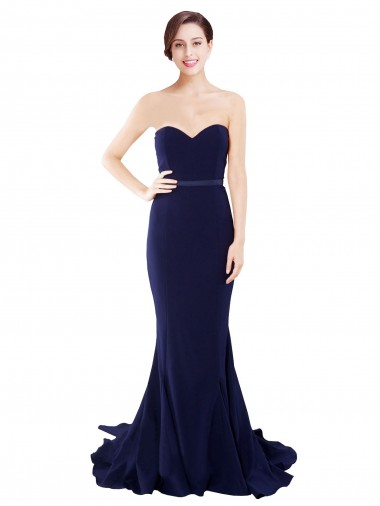 Magasins de Bleu marine foncé Sirène Sans bretelle Balayage train Crêpe Stretch Longue Robes demoiselle d'honneur / Robes de bal