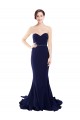 Magasins de Bleu marine foncé Sirène Sans bretelle Balayage train Crêpe Stretch Longue Robes demoiselle d'honneur / Robes de bal