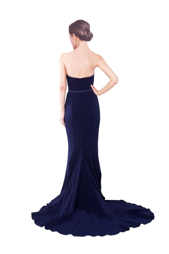 Magasins de Bleu marine foncé Sirène Sans bretelle Balayage train Crêpe Stretch Longue Robes demoiselle d'honneur / Robes de bal