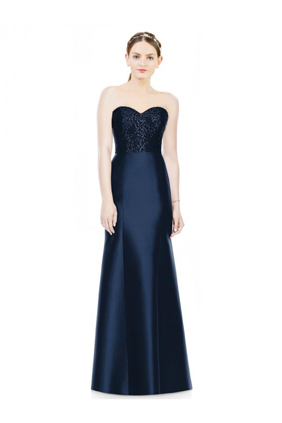 Magasins de Bleu marine foncé Sirène Sans bretelle Satiné Longue Robes demoiselle d'honneur