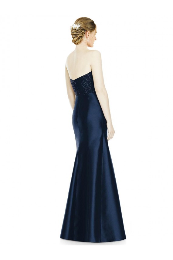 Magasins de Bleu marine foncé Sirène Sans bretelle Satiné Longue Robes demoiselle d'honneur