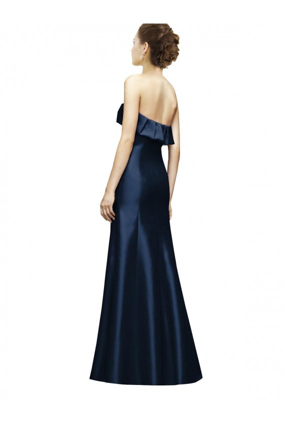 Magasins de Bleu marine foncé Sirène Sans bretelle Satiné Longue Robes demoiselle d'honneur