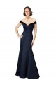 Magasins de Bleu marine foncé Sirène Épaule Dénudée Col V Satiné Longue Robes demoiselle d'honneur / Robes de bal