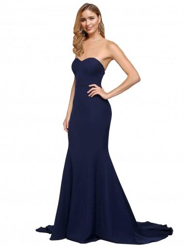 Magasins de Bleu marine foncé Trapèze Balayage train Crêpe Stretch Longue Formelles Robes demoiselle d'honneur / Robes de soirée / Robes de bal