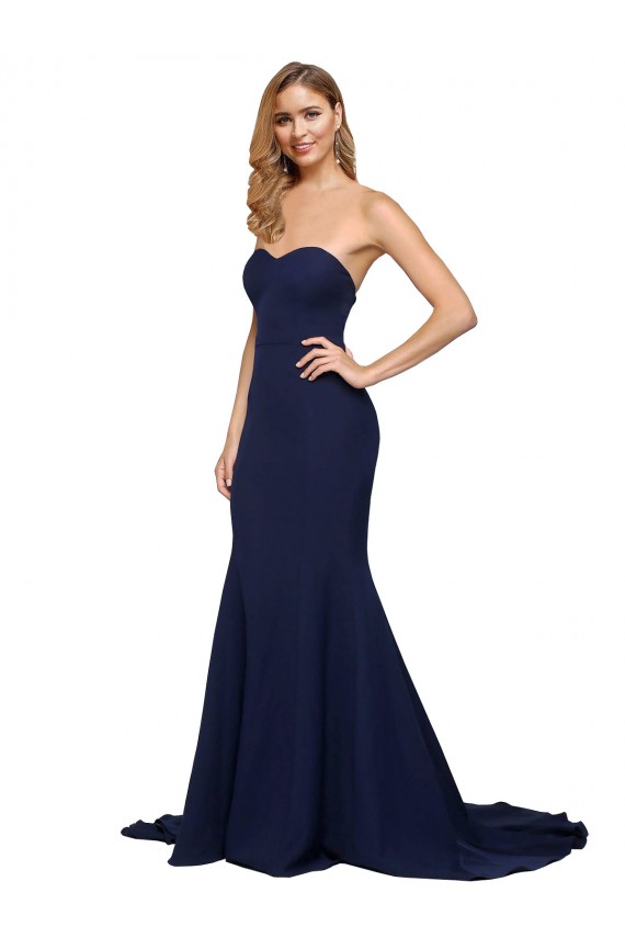 Magasins de Bleu marine foncé Trapèze Balayage train Crêpe Stretch Longue Formelles Robes demoiselle d'honneur / Robes de soirée / Robes de bal