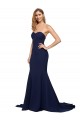 Magasins de Bleu marine foncé Trapèze Balayage train Crêpe Stretch Longue Formelles Robes demoiselle d'honneur / Robes de soirée / Robes de bal