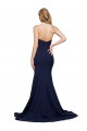 Magasins de Bleu marine foncé Trapèze Balayage train Crêpe Stretch Longue Formelles Robes demoiselle d'honneur / Robes de soirée / Robes de bal