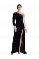Magasins de Bleu marine foncé Trapèze Balayage train Velours Stretch Longue Formelles Robes demoiselle d'honneur / Robes de soirée / Robes de bal