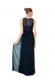 Magasins de Bleu marine foncé Trapèze Bateau Illusion Mousseline Dentelle Longue Robes demoiselle d'honneur