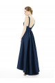 Magasins de Bleu marine foncé Trapèze Bateau Satiné Longue Asymétrique Robes demoiselle d'honneur