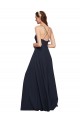 Magasins de Bleu marine foncé Trapèze Bretelles spaghetti Col V Mousseline Longue Robes demoiselle d'honneur