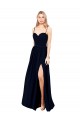 Magasins de Bleu marine foncé Trapèze Bretelles spaghetti Mousseline Longue Formelles Robes demoiselle d'honneur / Robes de soirée