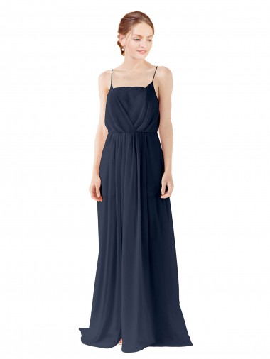 Magasins de Bleu marine foncé Trapèze Bretelles spaghetti Mousseline Longue Robes demoiselle d'honneur