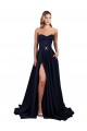 Magasins de Bleu marine foncé Trapèze Col Haut Crêpe Stretch Longue Formelles Robes demoiselle d'honneur / Robes de soirée / Robes de bal