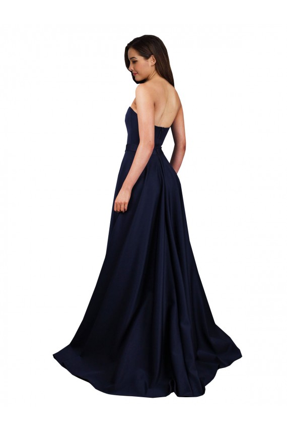 Magasins de Bleu marine foncé Trapèze Col Haut Crêpe Stretch Longue Formelles Robes demoiselle d'honneur / Robes de soirée / Robes de bal