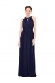Magasins de Bleu marine foncé Trapèze Col Haut Mousseline Longue Robes demoiselle d'honneur