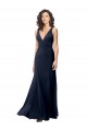 Magasins de Bleu marine foncé Trapèze Col V Crêpe Stretch Longue Formelles Robes demoiselle d'honneur / Robes de soirée / Robes de bal