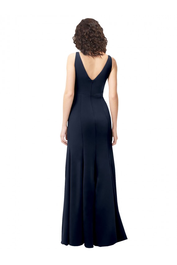 Magasins de Bleu marine foncé Trapèze Col V Crêpe Stretch Longue Formelles Robes demoiselle d'honneur / Robes de soirée / Robes de bal