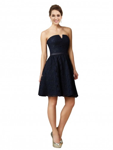 Magasins de Bleu marine foncé Trapèze Col V Dentelle Courte Robes demoiselle d'honneur / Robes de cocktail