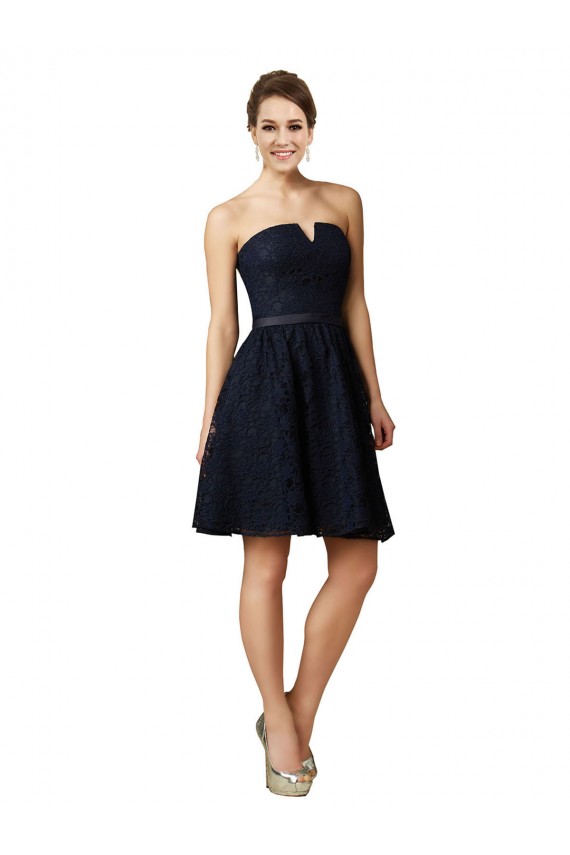 Magasins de Bleu marine foncé Trapèze Col V Dentelle Courte Robes demoiselle d'honneur / Robes de cocktail