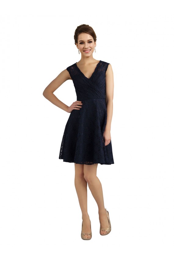 Magasins de Bleu marine foncé Trapèze Col V Dentelle Courte Robes demoiselle d'honneur / Robes de cocktail