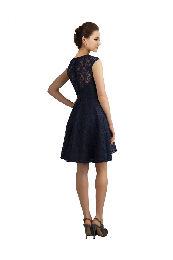Magasins de Bleu marine foncé Trapèze Col V Dentelle Courte Robes demoiselle d'honneur / Robes de cocktail