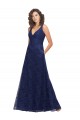 Magasins de Bleu marine foncé Trapèze Col V Dentelle Longue Robes demoiselle d'honneur