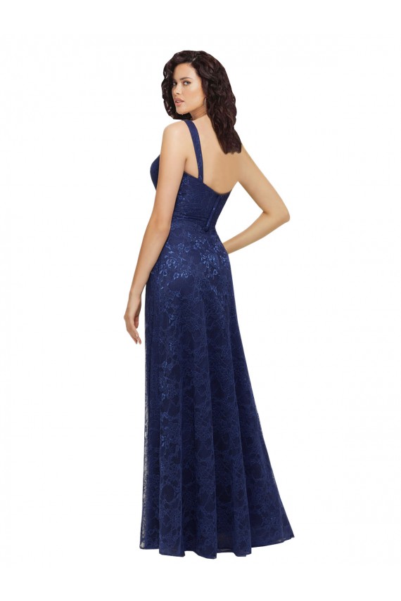 Magasins de Bleu marine foncé Trapèze Col V Dentelle Longue Robes demoiselle d'honneur