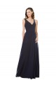 Magasins de Bleu marine foncé Trapèze Col V Mousseline Dentelle Longue Robes demoiselle d'honneur