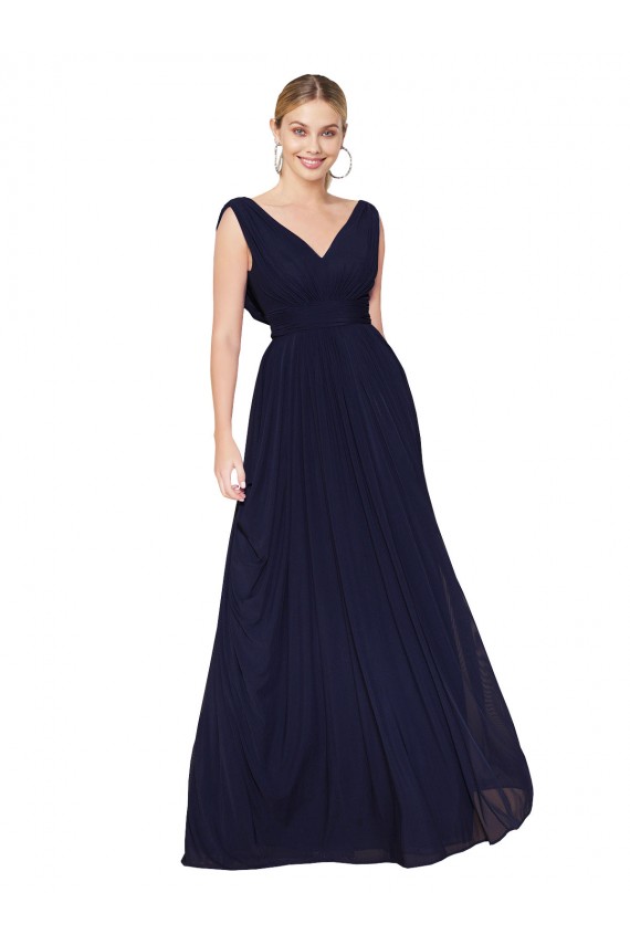 Magasins de Bleu marine foncé Trapèze Col V Mousseline Longue Formelles Robes demoiselle d'honneur / Robes de soirée / Robes de bal