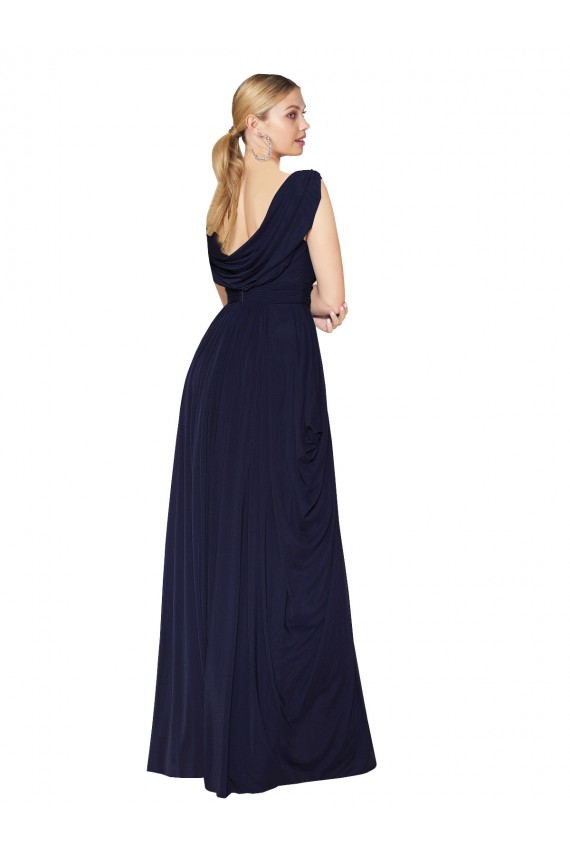 Magasins de Bleu marine foncé Trapèze Col V Mousseline Longue Formelles Robes demoiselle d'honneur / Robes de soirée / Robes de bal